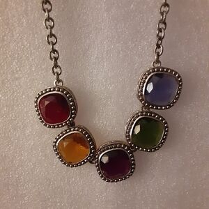 Elegant Multi-Gem Necklace with Silver Chain